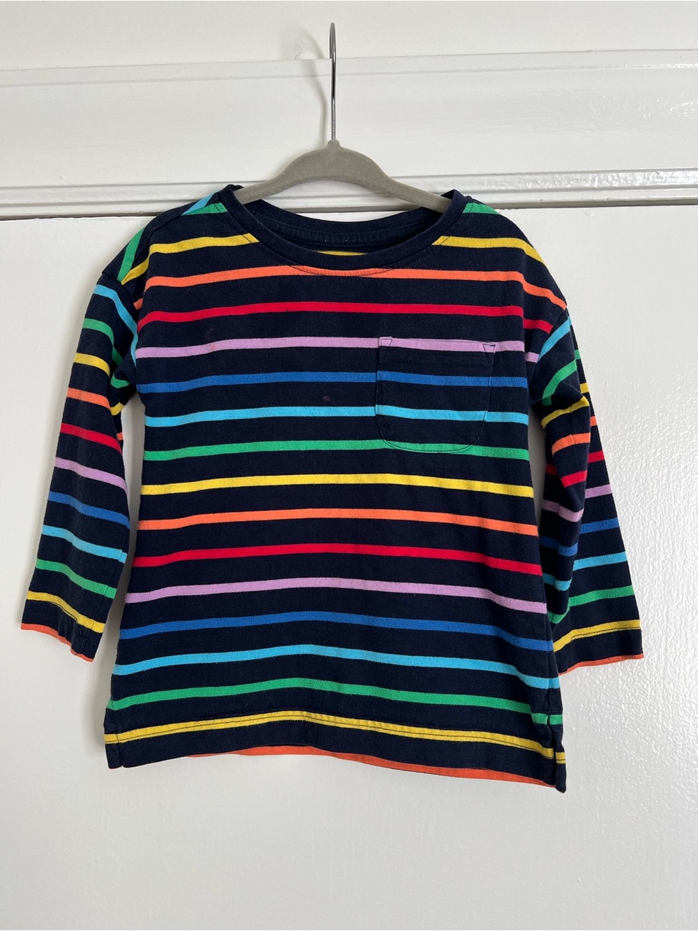 PRIMARY navy and rainbow striped long sleeve tshirt 2T
